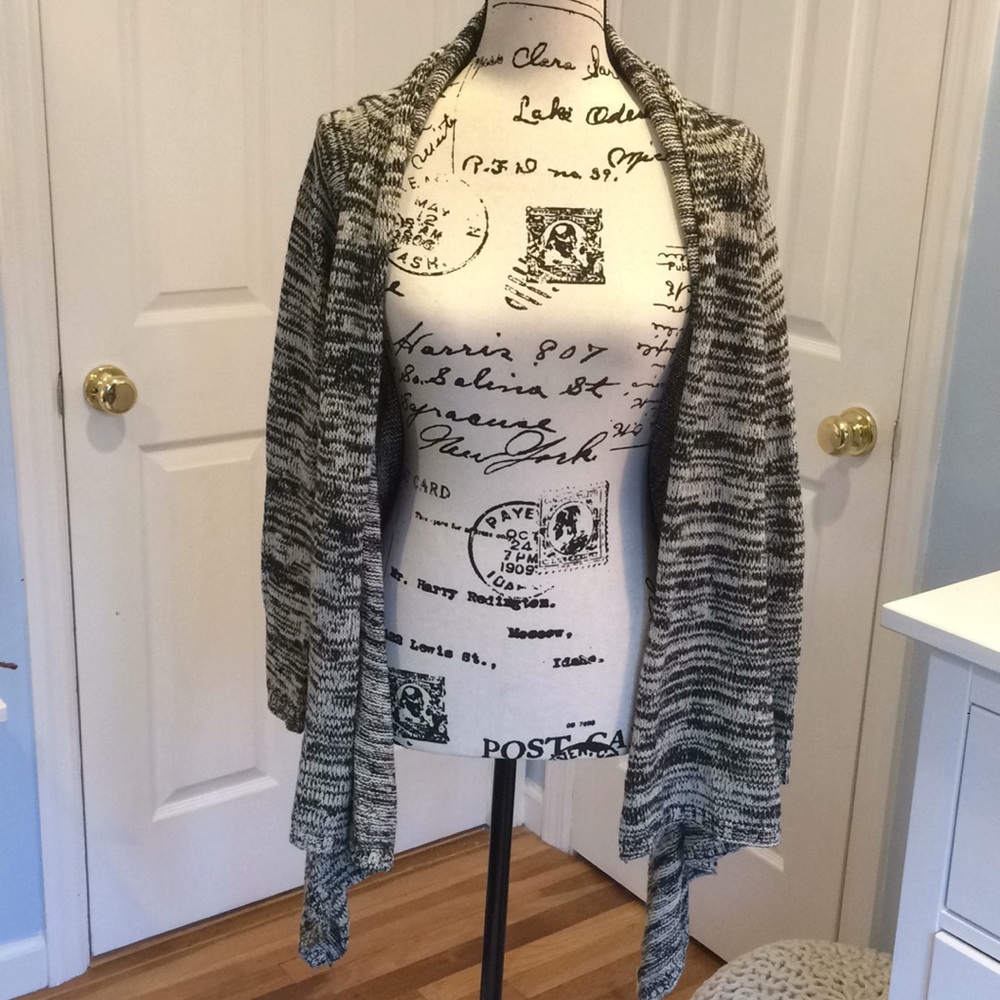 Roxy Black & White Marled Knit Waterfall Cardigan